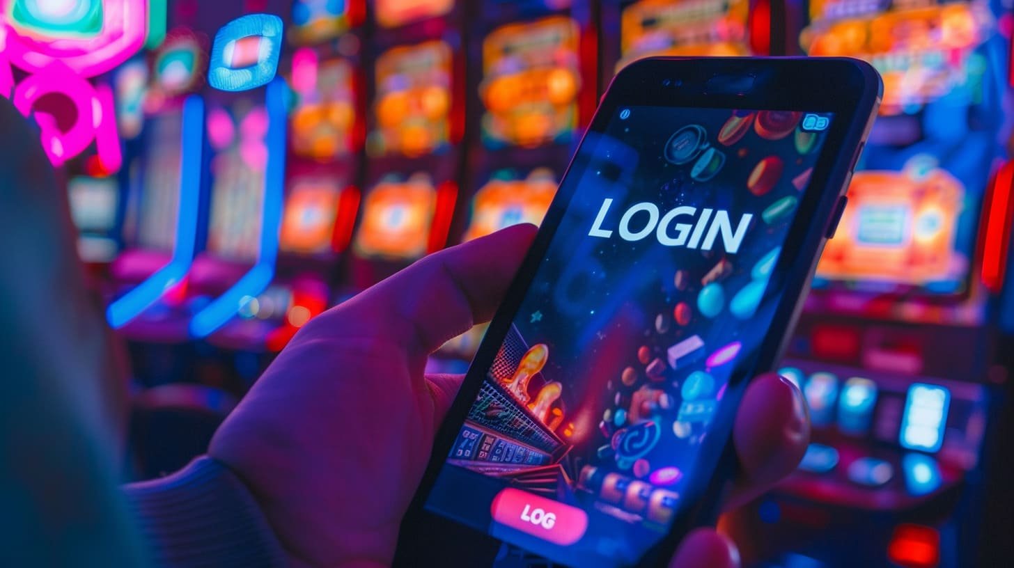 Mobile phone showing slotbesar login live casino interface